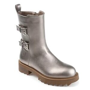 JOURNEE COLLECTION  WOMENS YASMINE LUG SOLE MID SHAFT MOTO BOOT PEWTER  8.5M NEW